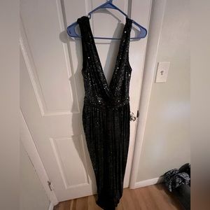 Floor length black sequin gown